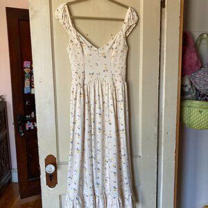 Urban Outfitters Cream Midi Dress with Blue Roses